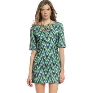 MILLY Edie Zag Sheath Dress in Green and Blue Zig Zag Pattern Size 4